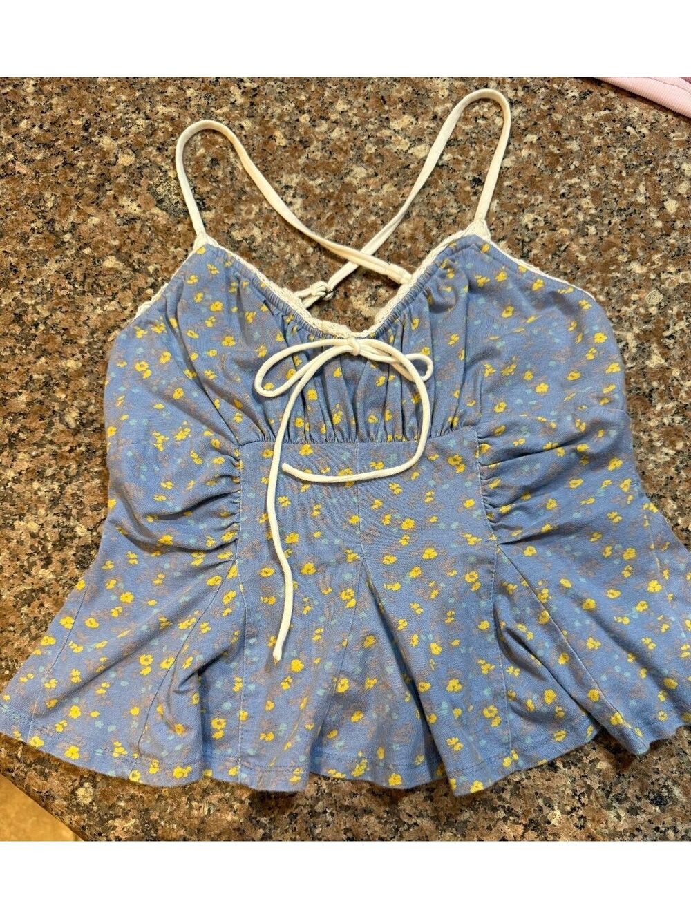 Free People Blue Floral Ruffle Tank Top XS